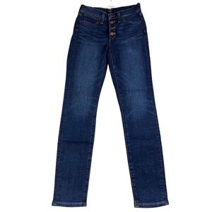 J.Crew Skinny Button Fly Jeans Women's Size 24 Waist 10" High Rise Dark Wash New